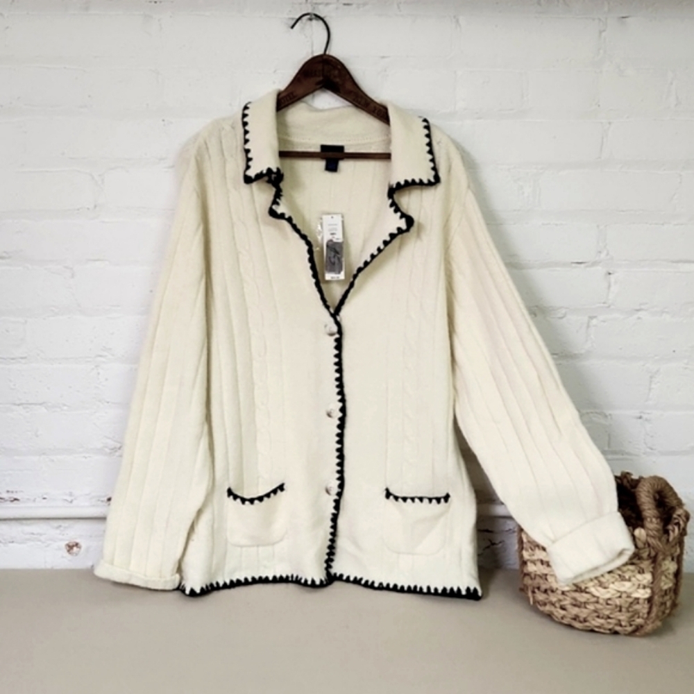 NWT 2X Cream Wool Blend Cardigan/ Jacket
